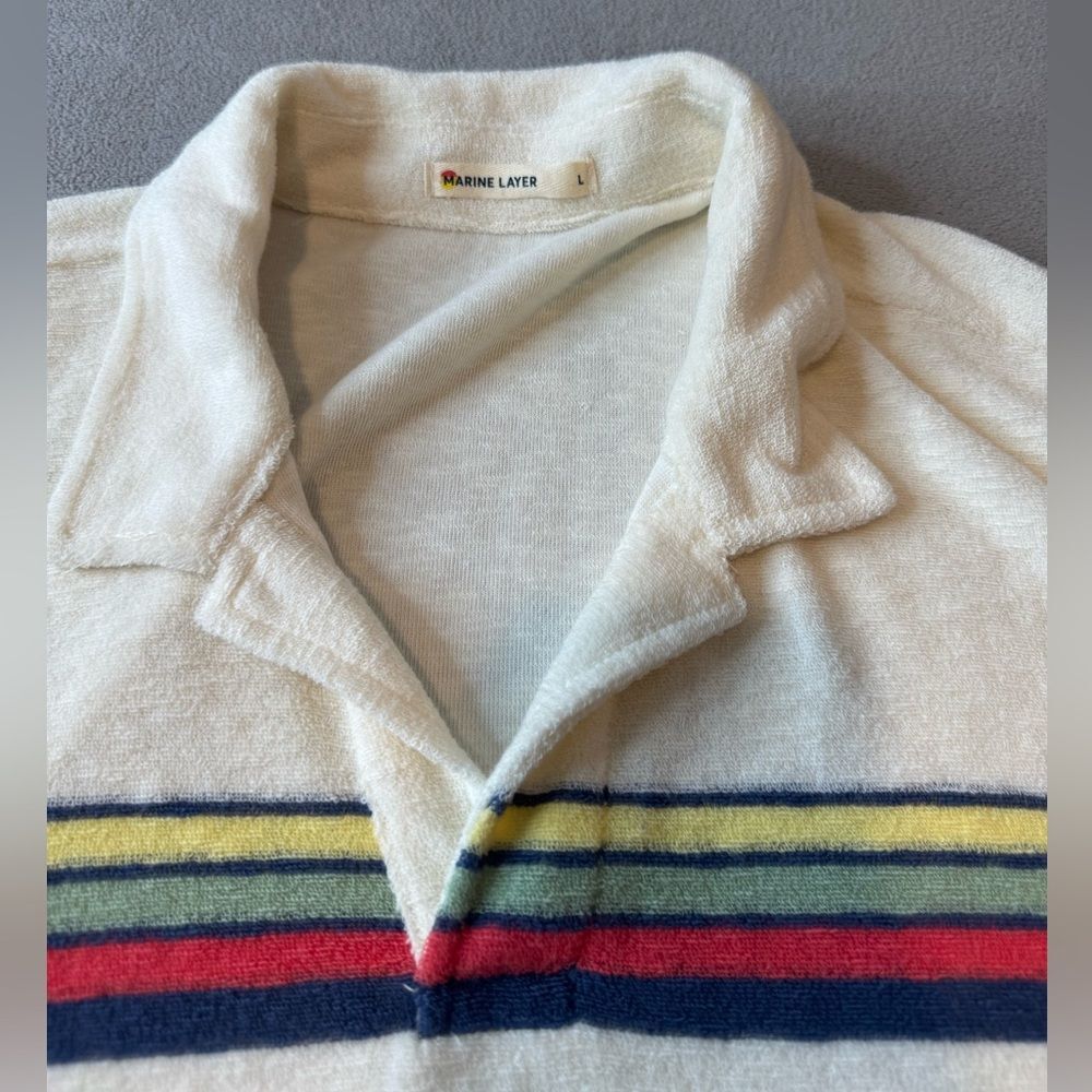 Marine Layer Terry Out Stripe Polo in Fog Sunset Stripe Size L for men’s - Picture 7 of 15